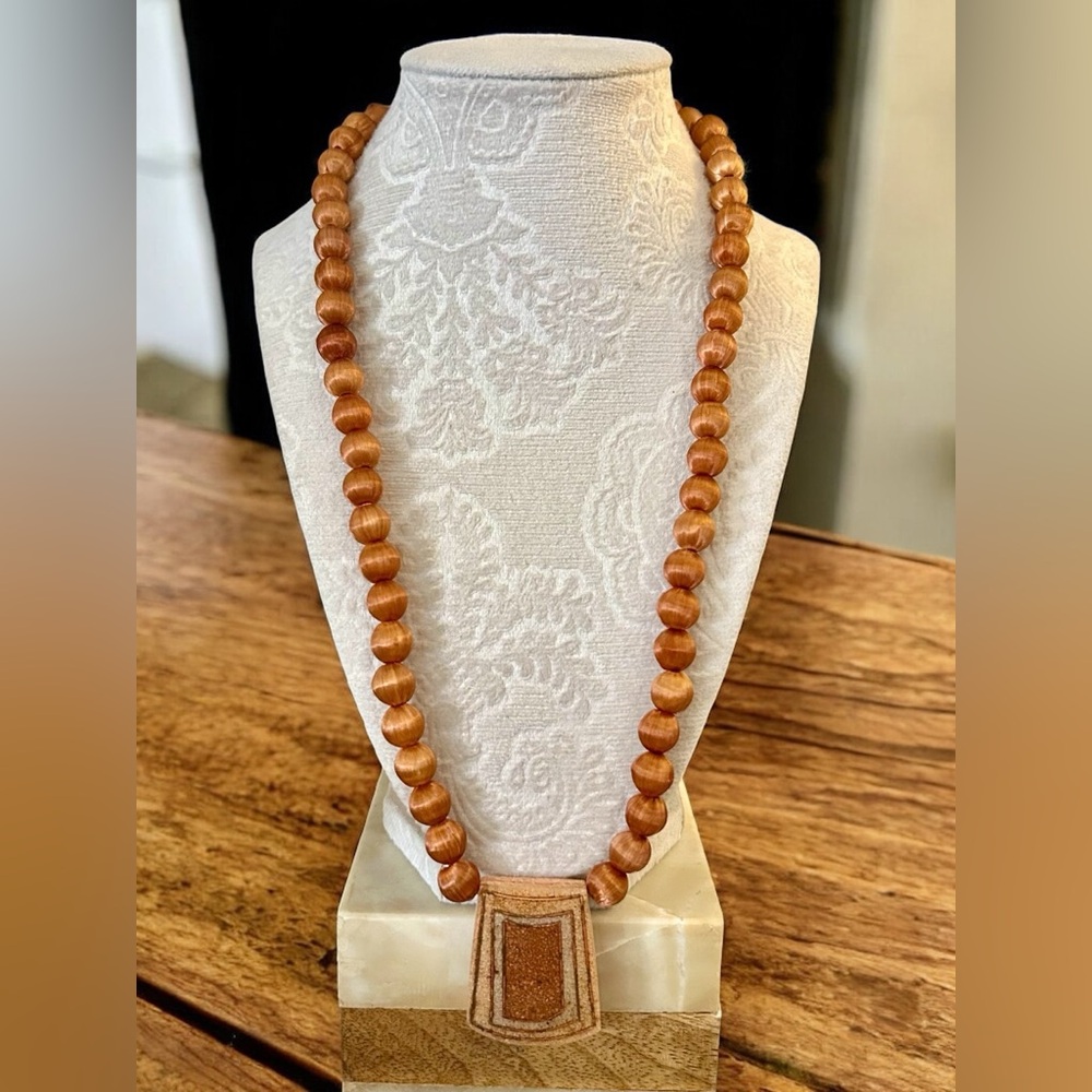 Artisan Necklace with Boho Pendant Silk Wrapped Beads